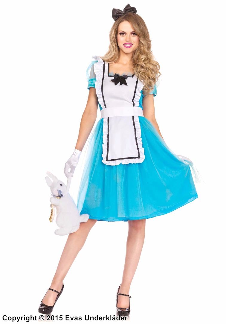 Alice i Eventyrland, kostyme-kjole, volanger, forkle, puff-ermer